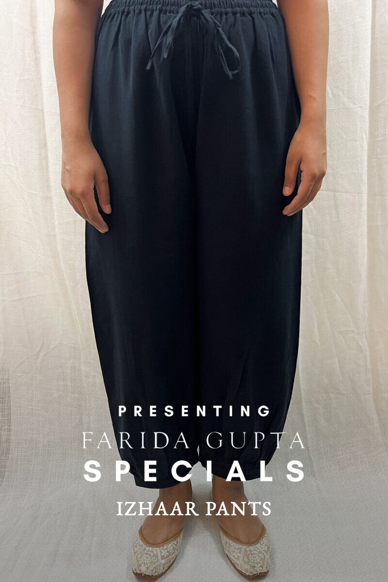 Black Handcrafted Cotton Flax Izhaar Pants