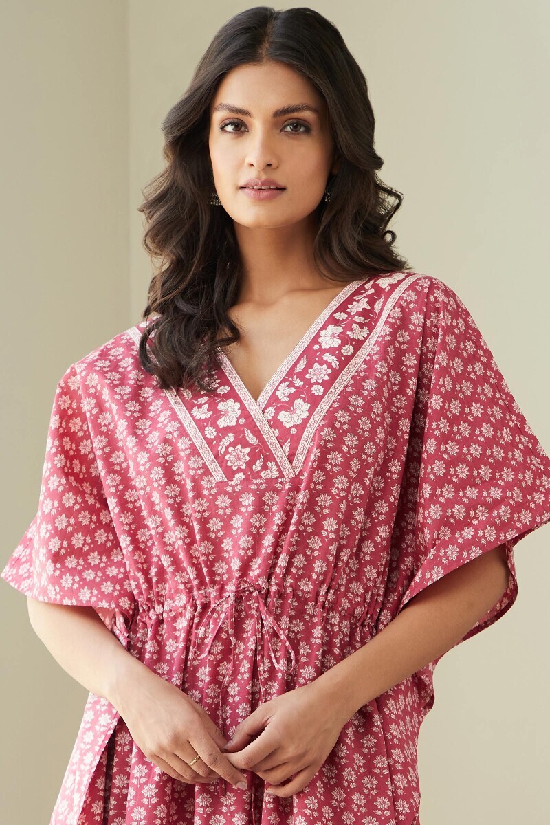 Pink Hand Printed Cotton Kaftan