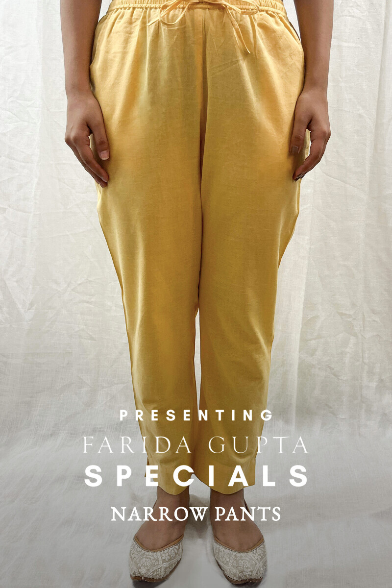 Yellow Handcrafted Cotton Flax Narrow Pants