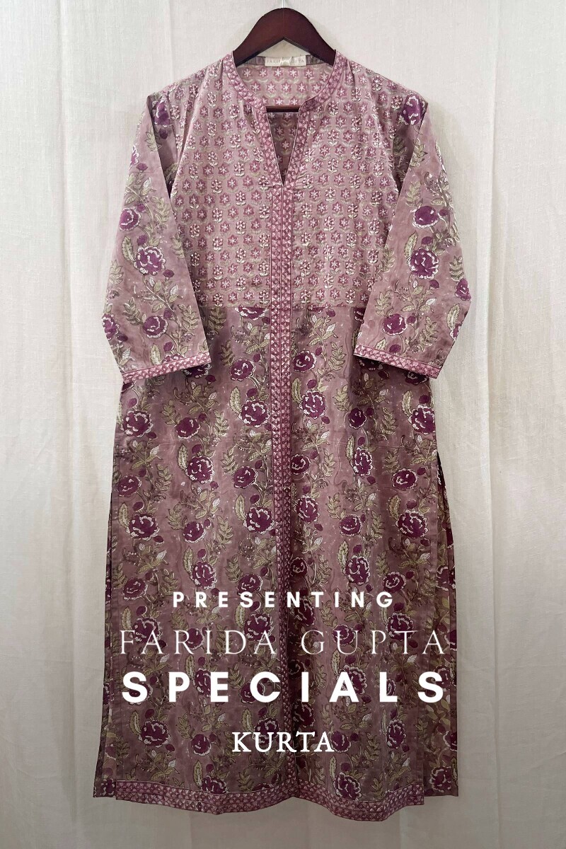 Pink Hand Block-Printed Straight Cotton Kurta