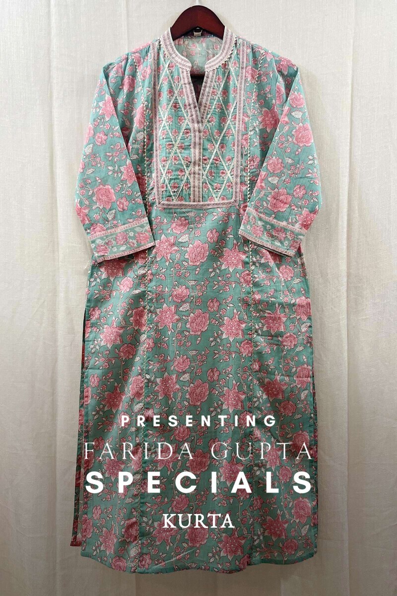 Green Hand Block-Printed Straight Cotton Kurta