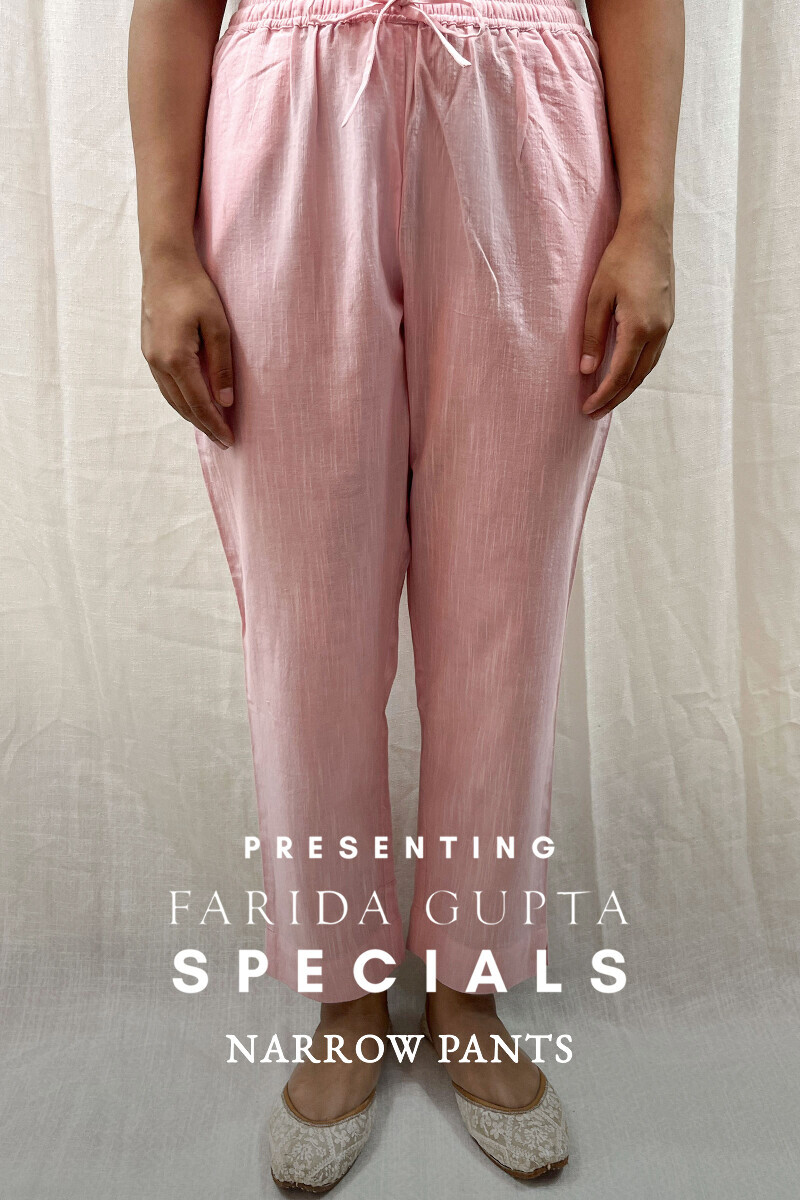 Pink Handcrafted Cotton Slub Narrow Pants