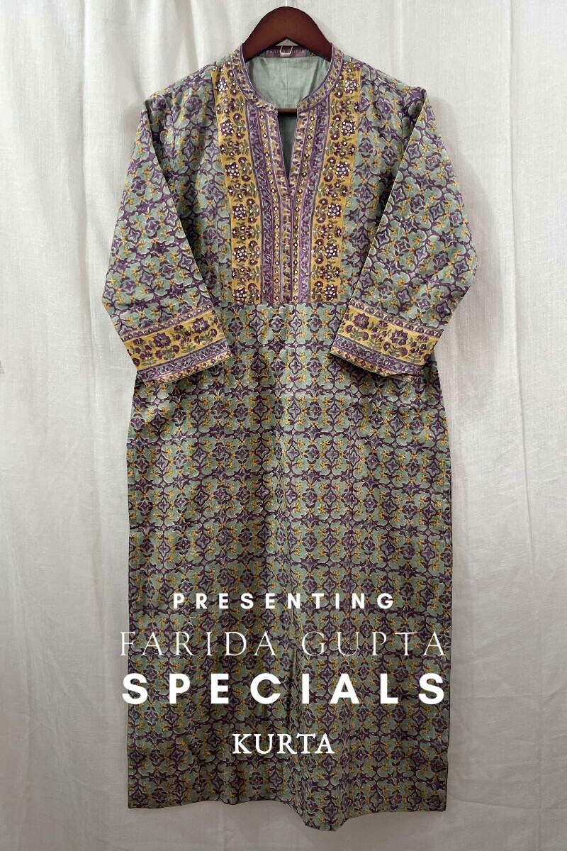 Green Hand Block-Printed Straight Chanderi Kurta