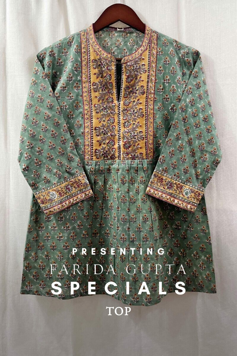 Green Hand Block-Printed Cotton Top