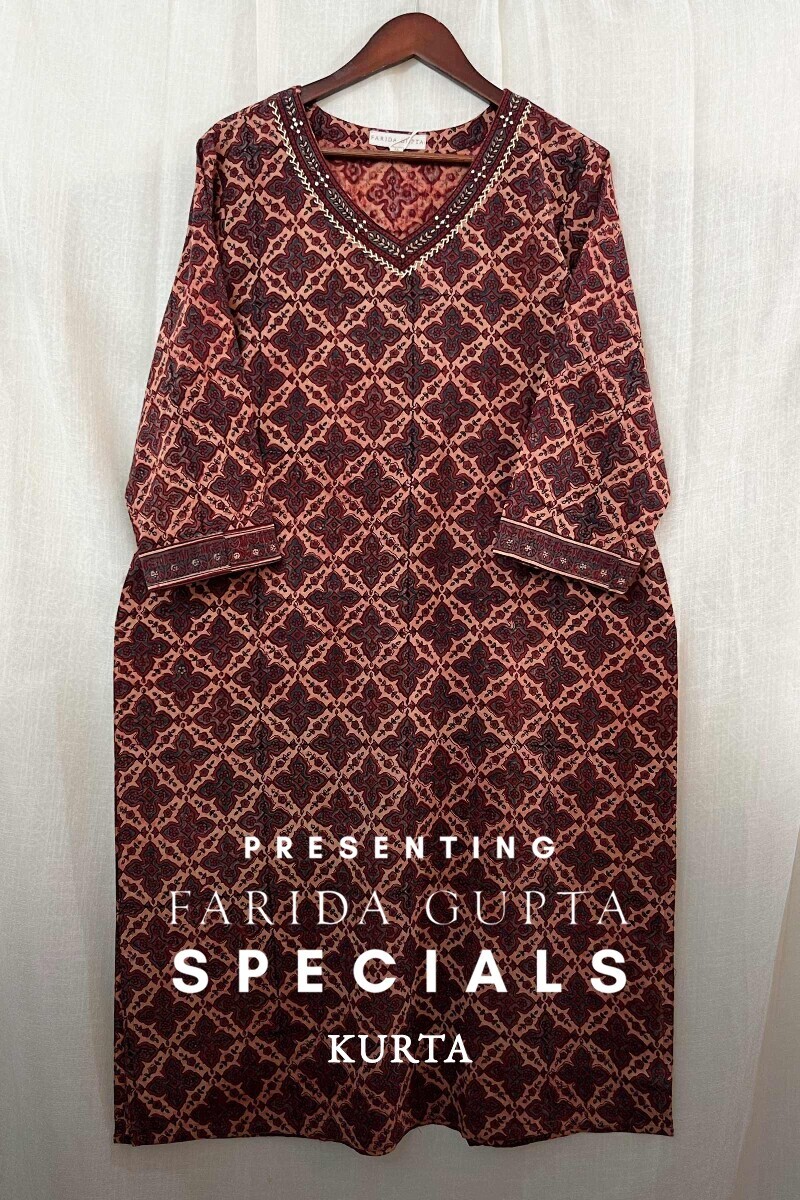 Ajrak Hand Block-Printed Straight Cotton Kurta