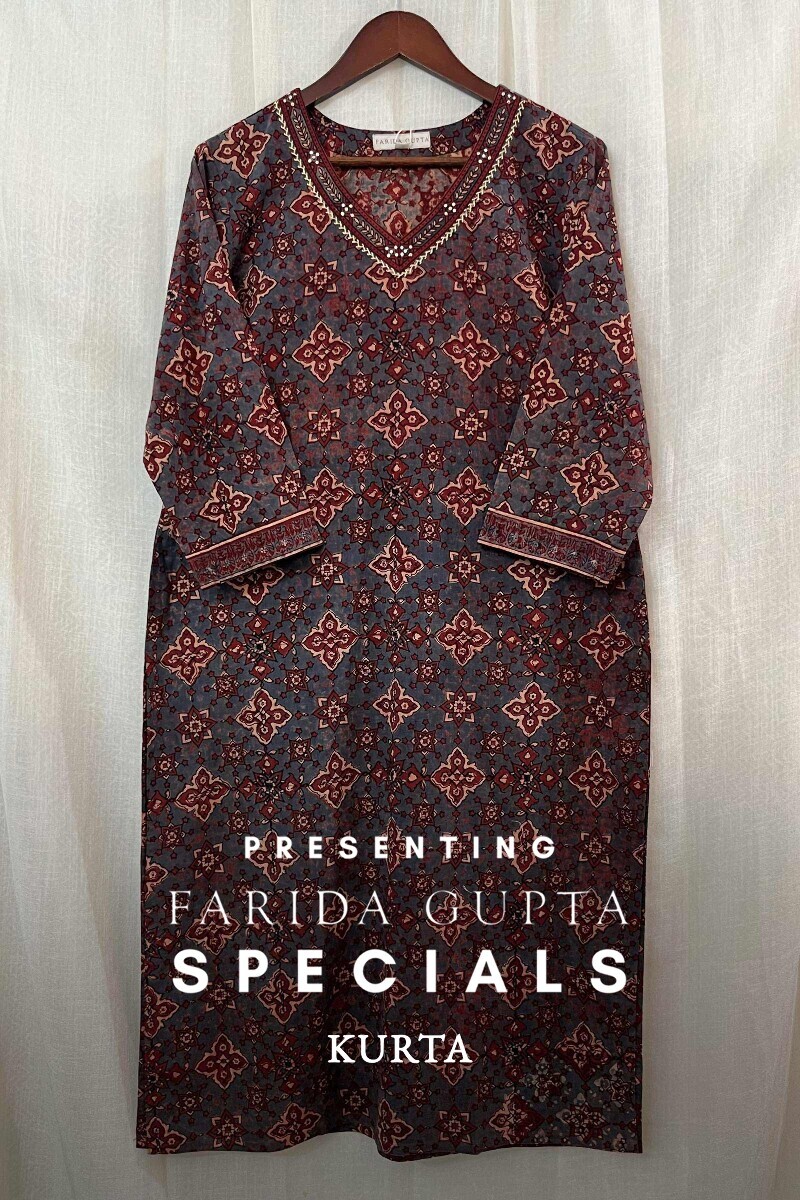 Ajrak Hand Block-Printed Straight Cotton Kurta