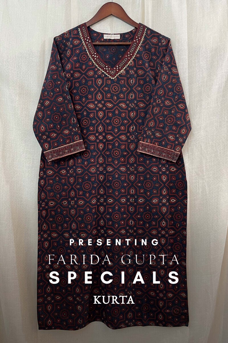 Ajrak Hand Block-Printed Straight Cotton Kurta