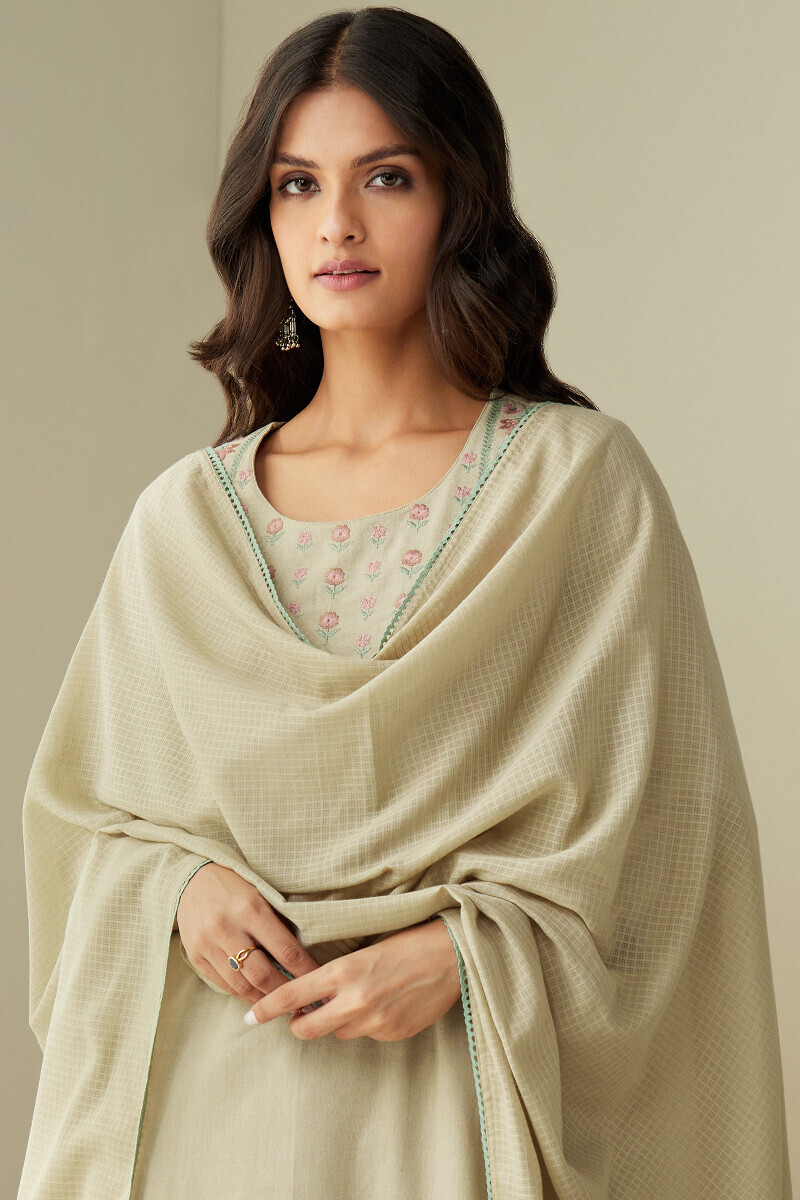Beige Handcrafted Kota Dupatta