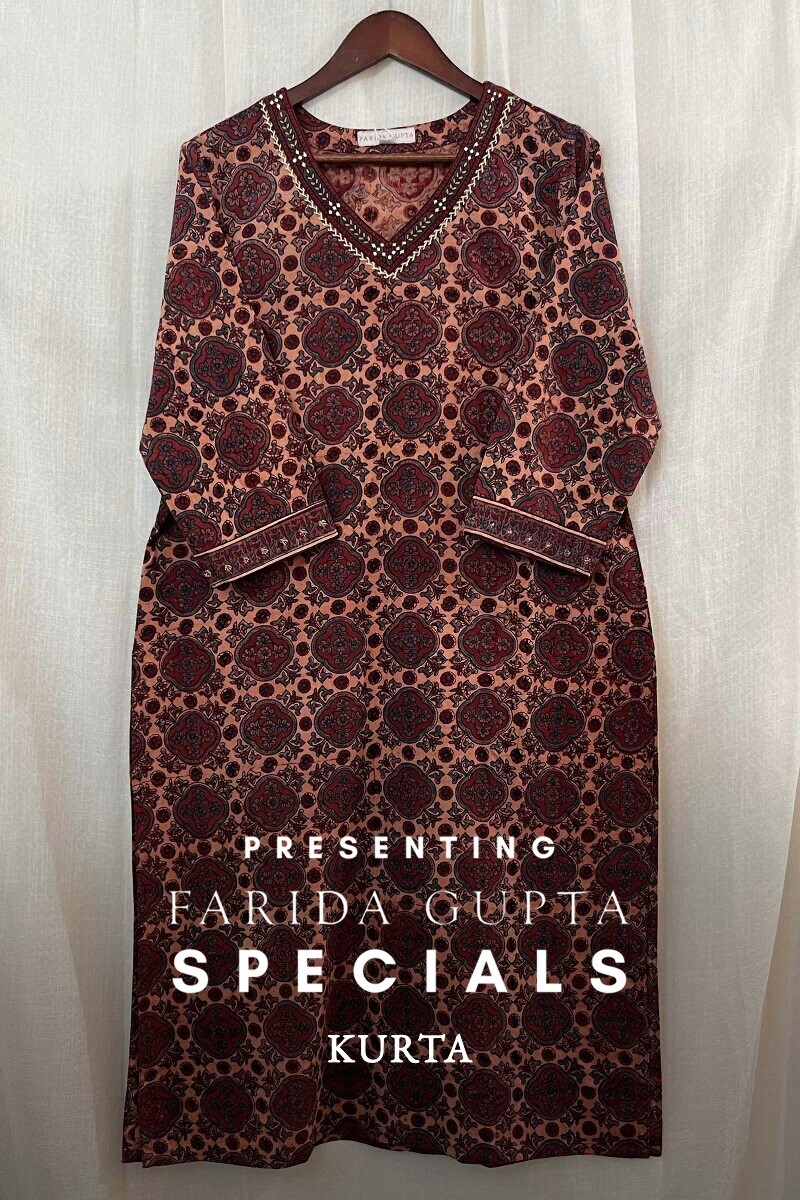 Ajrak Hand Block-Printed Straight Cotton Kurta