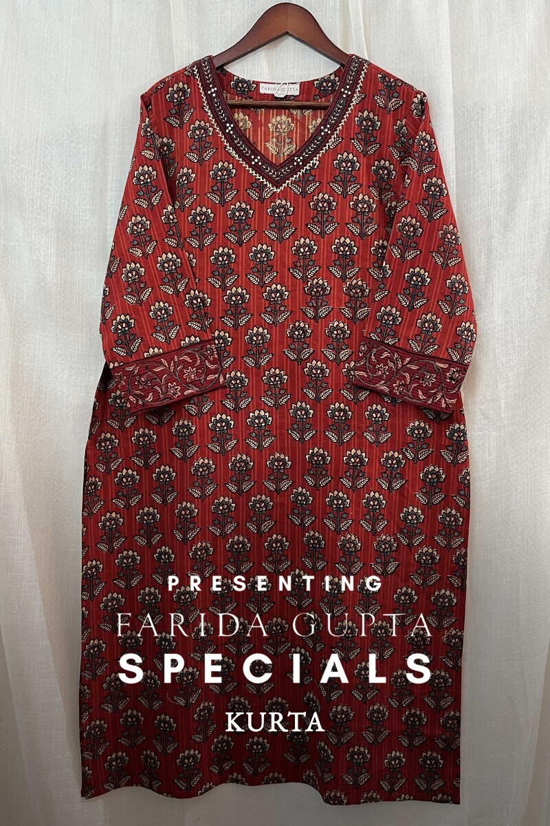 Ajrak Hand Block-Printed Straight Cotton Dobby Kurta