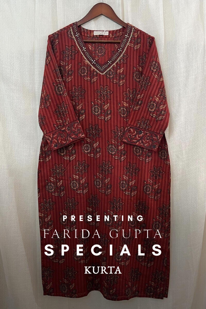 Ajrak Hand Block-Printed Straight Cotton Dobby Kurta