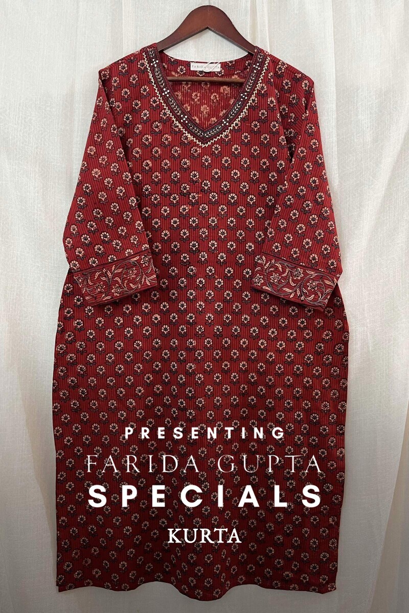 Ajrak Hand Block-Printed Straight Cotton Dobby Kurta