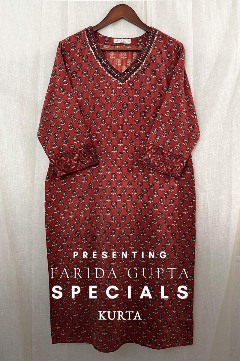 Ajrak Hand Block-Printed Straight Cotton Dobby Kurta