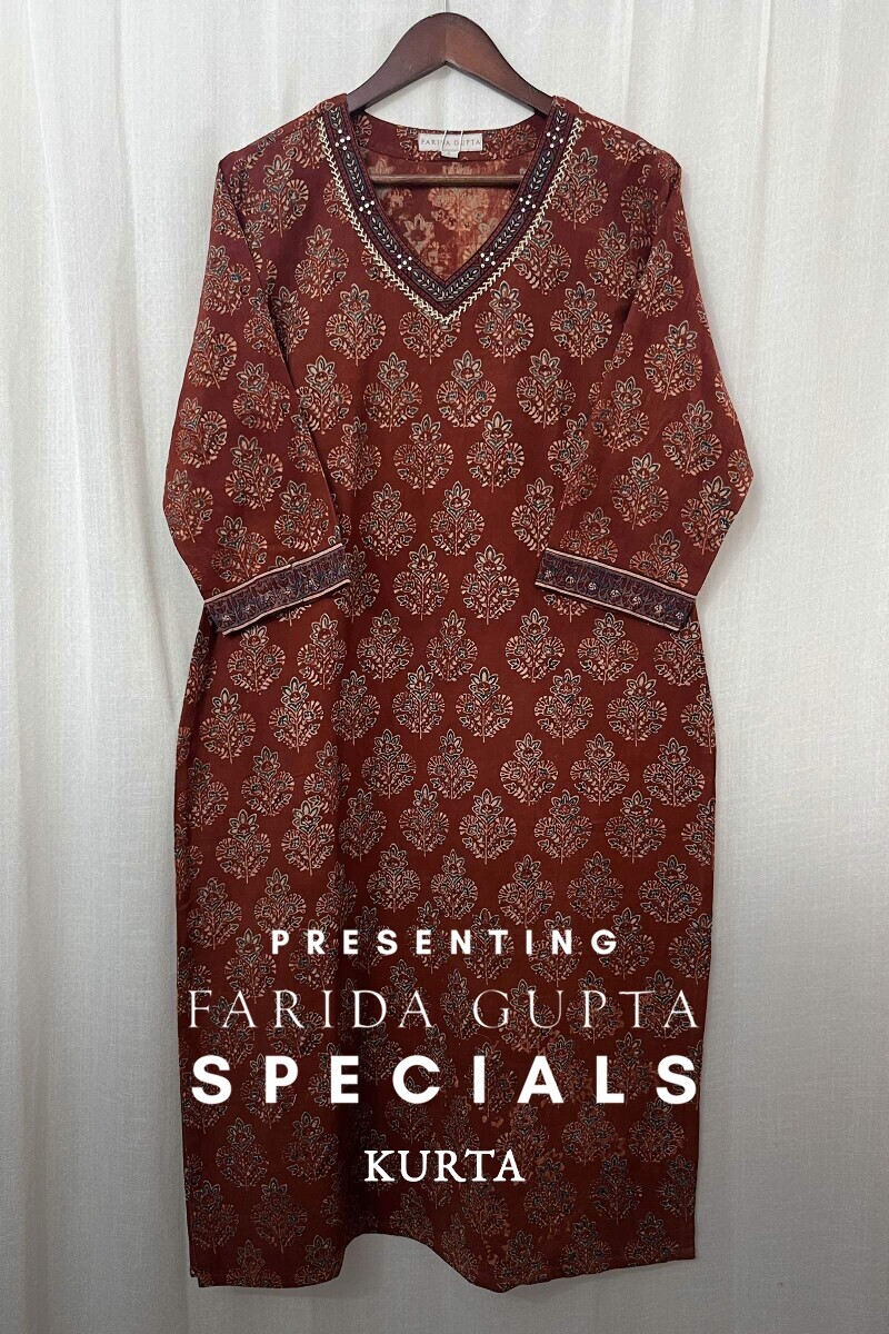 Ajrak Hand Block-Printed Straight Cotton Slub Kurta