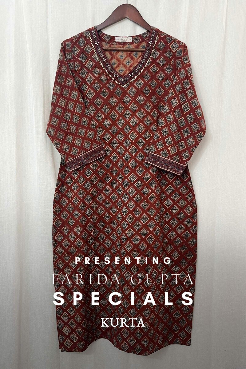 Ajrak Hand Block-Printed Straight Cotton Slub Kurta