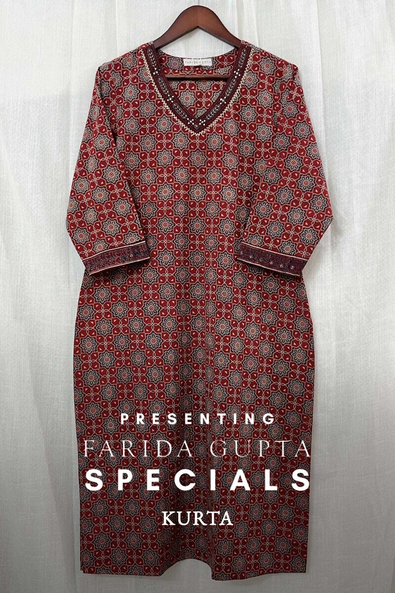 Ajrak Hand Block-Printed Straight Cotton Kurta