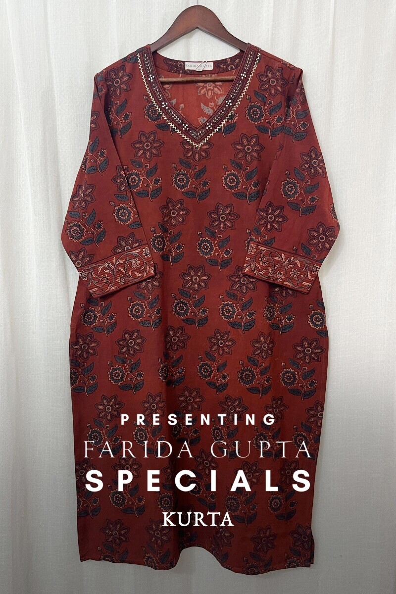 Ajrak Hand Block-Printed Straight Cotton Slub Kurta