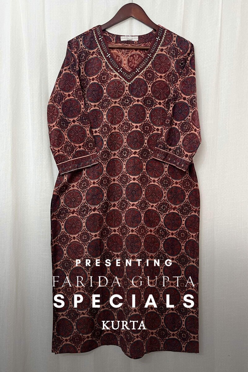 Ajrak Hand Block-Printed Straight Cotton Kurta