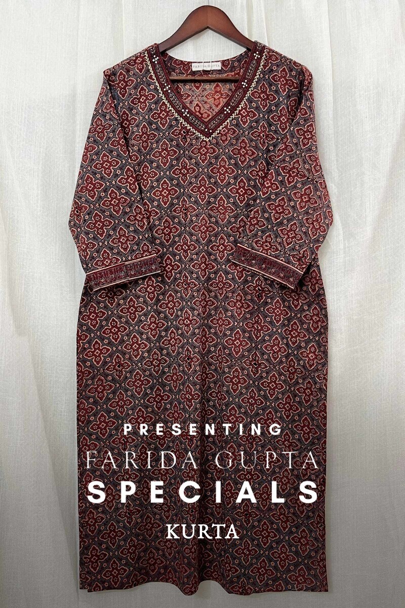 Ajrak Hand Block-Printed Straight Cotton Kurta