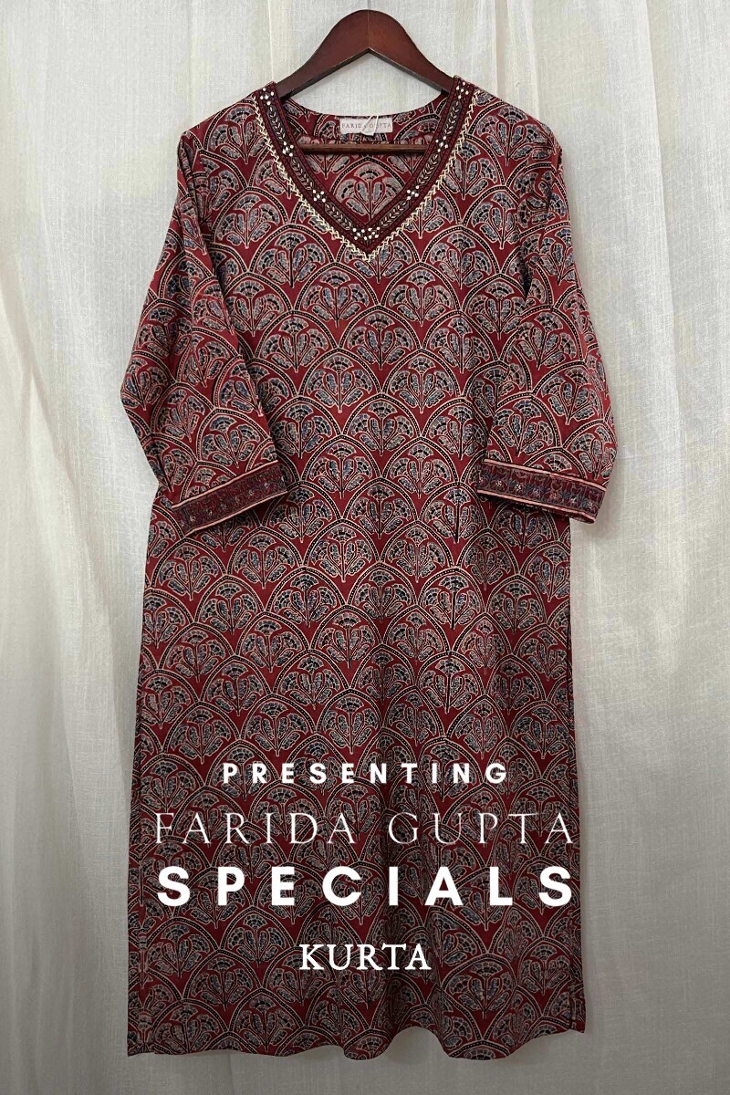 Ajrak Hand Block-Printed Straight Cotton Kurta