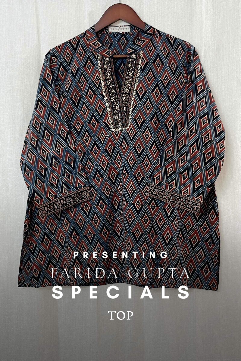 Ajrak Hand Block-Printed Cotton Top