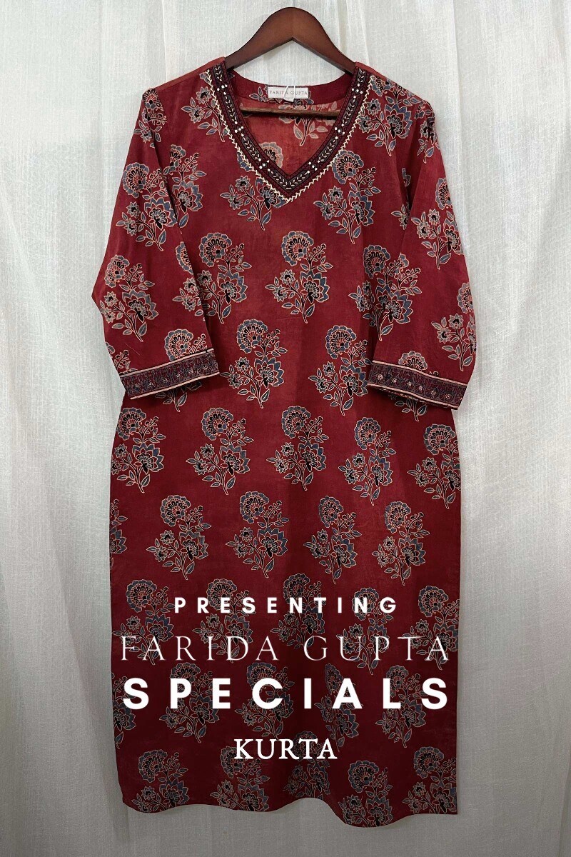 Ajrak Hand Block-Printed Straight Cotton Kurta