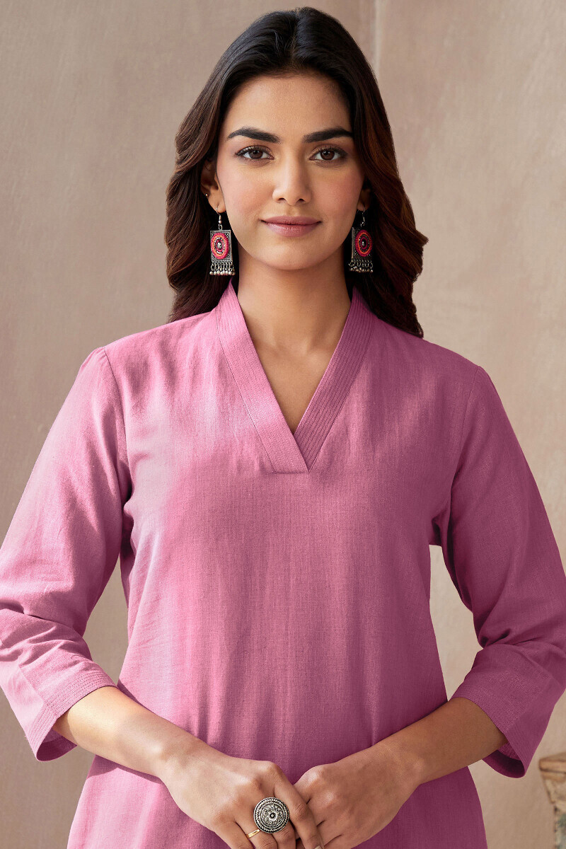 Purple Handcrafted Straight Cotton Flax Kurta