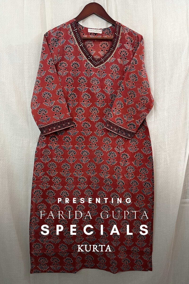 Ajrak Hand Block-Printed Straight Cotton Kurta