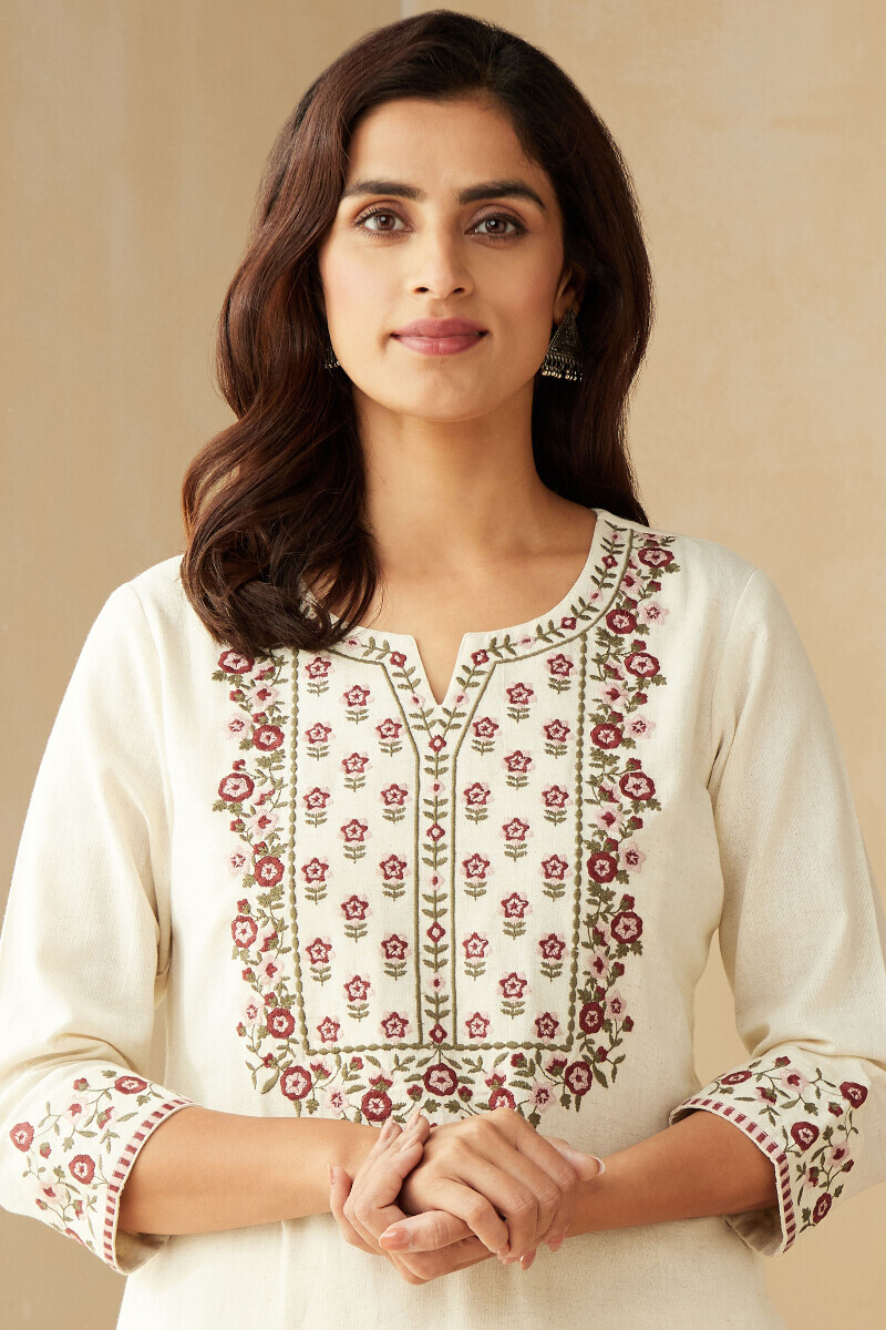 Off-White Handcrafted Straight Cotton Flax Kurta