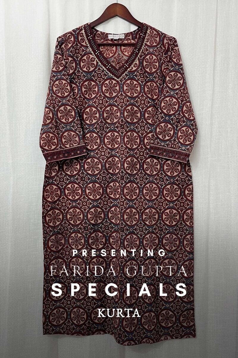 Ajrak Hand Block-Printed Straight Cotton Kurta