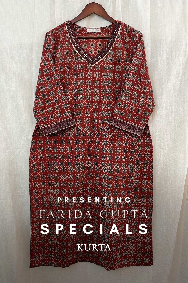 Ajrak Hand Block-Printed Straight Cotton Kurta