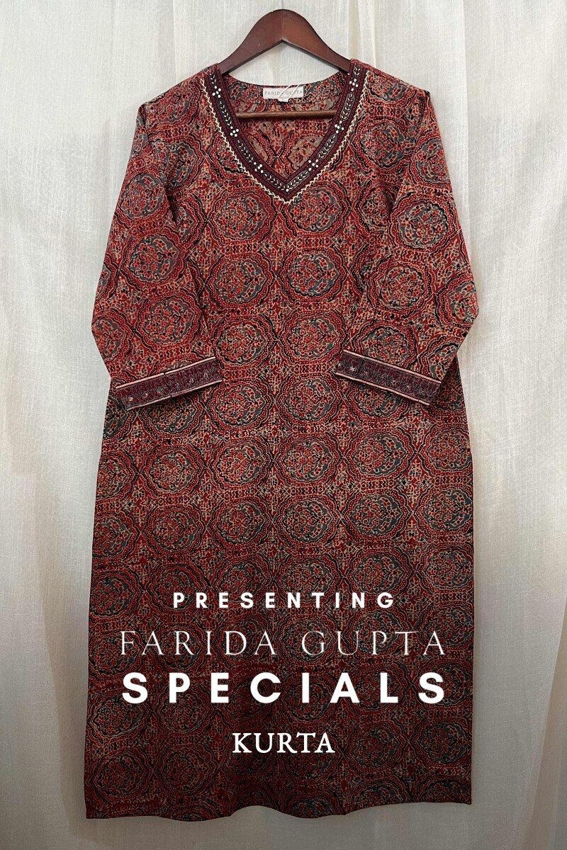 Ajrak Hand Block-Printed Straight Cotton Kurta
