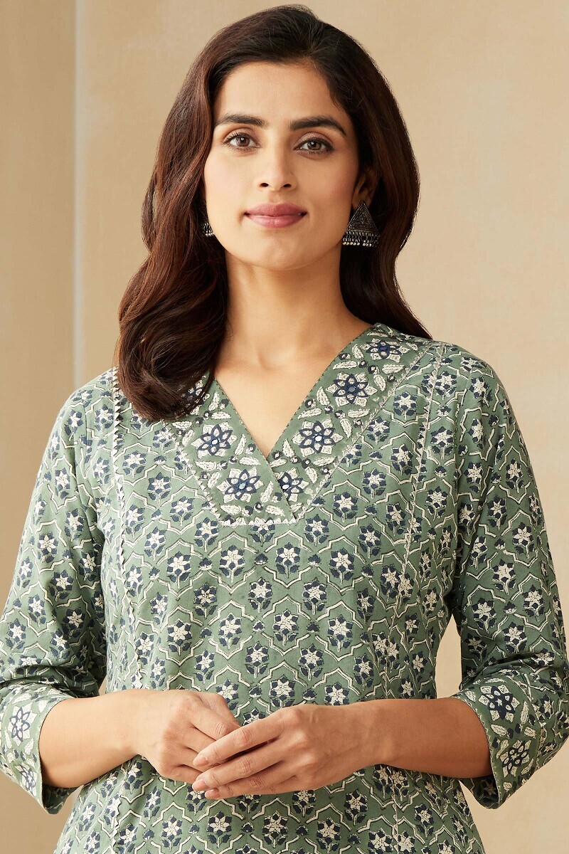 Bagru Hand Block-Printed Straight Cotton Kurta