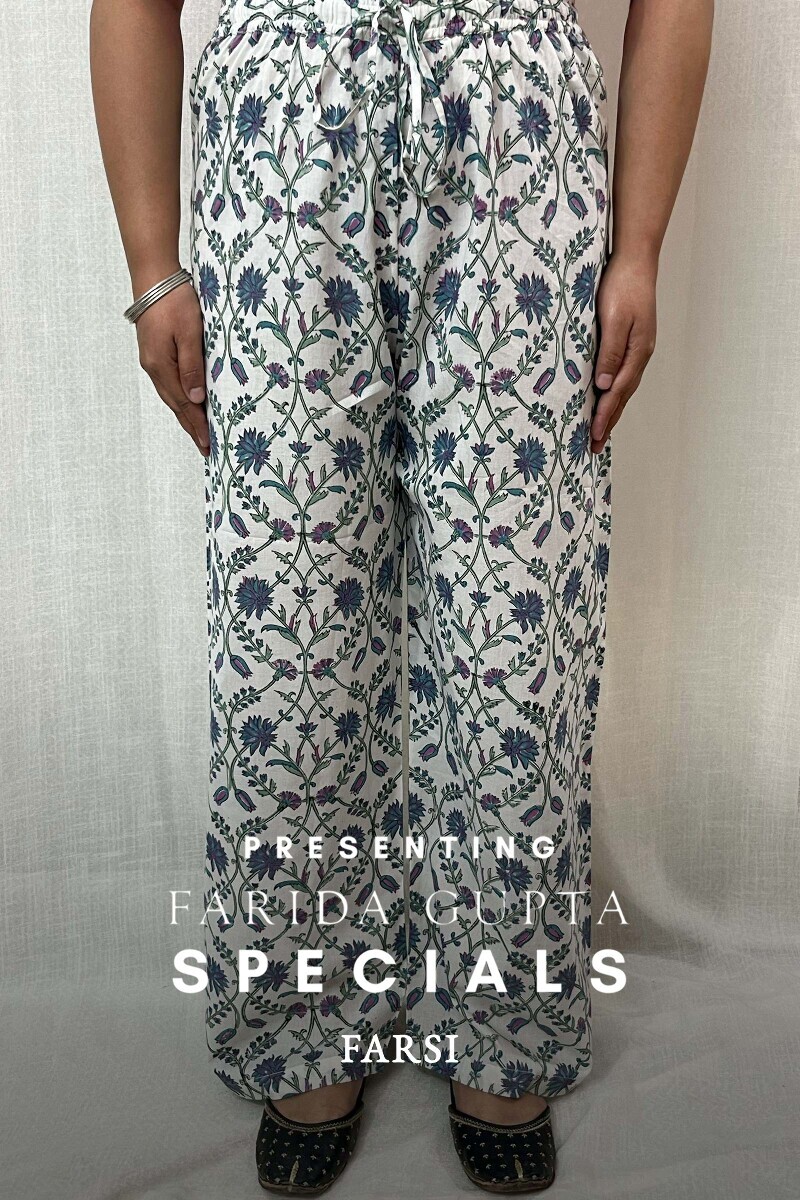 White Hand Block-Printed Cotton Farsi