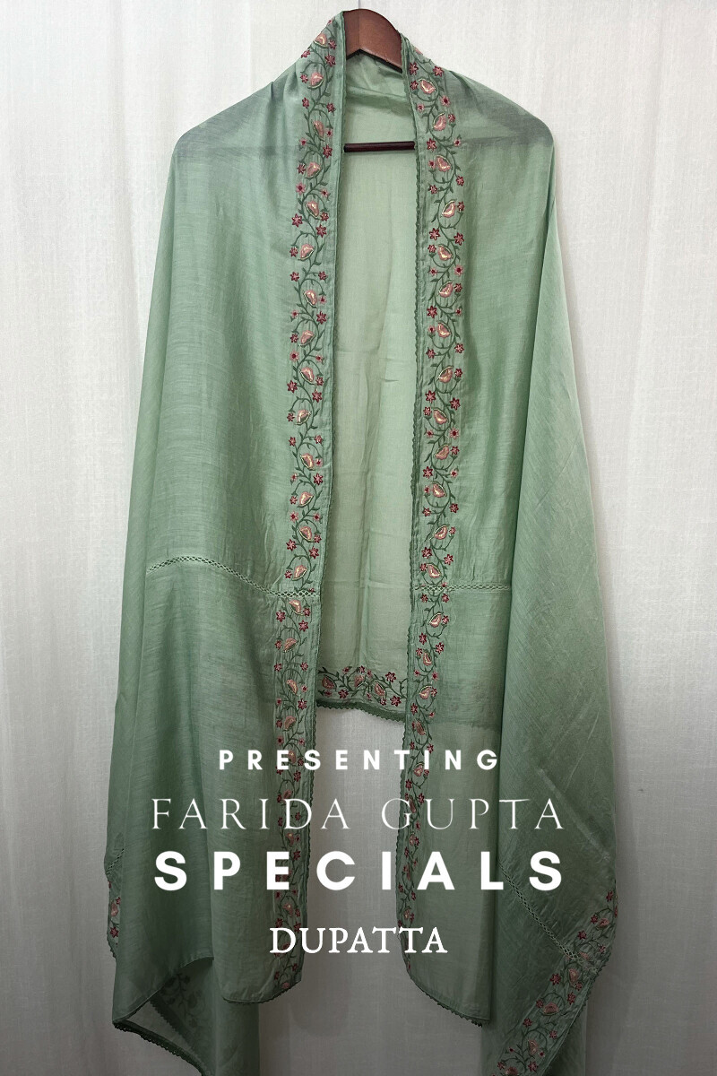 Green Handcrafted Cotton Silk Dupatta