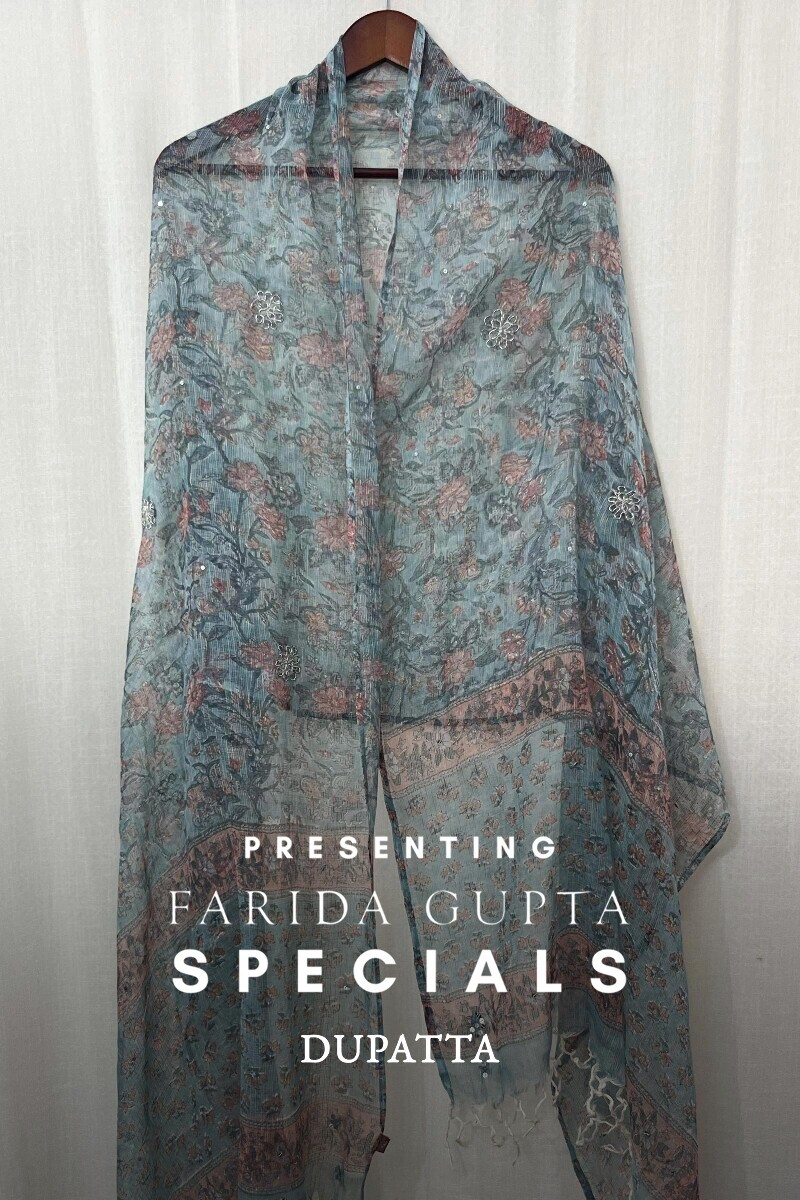 Blue Hand Block-Printed Kota Dupatta