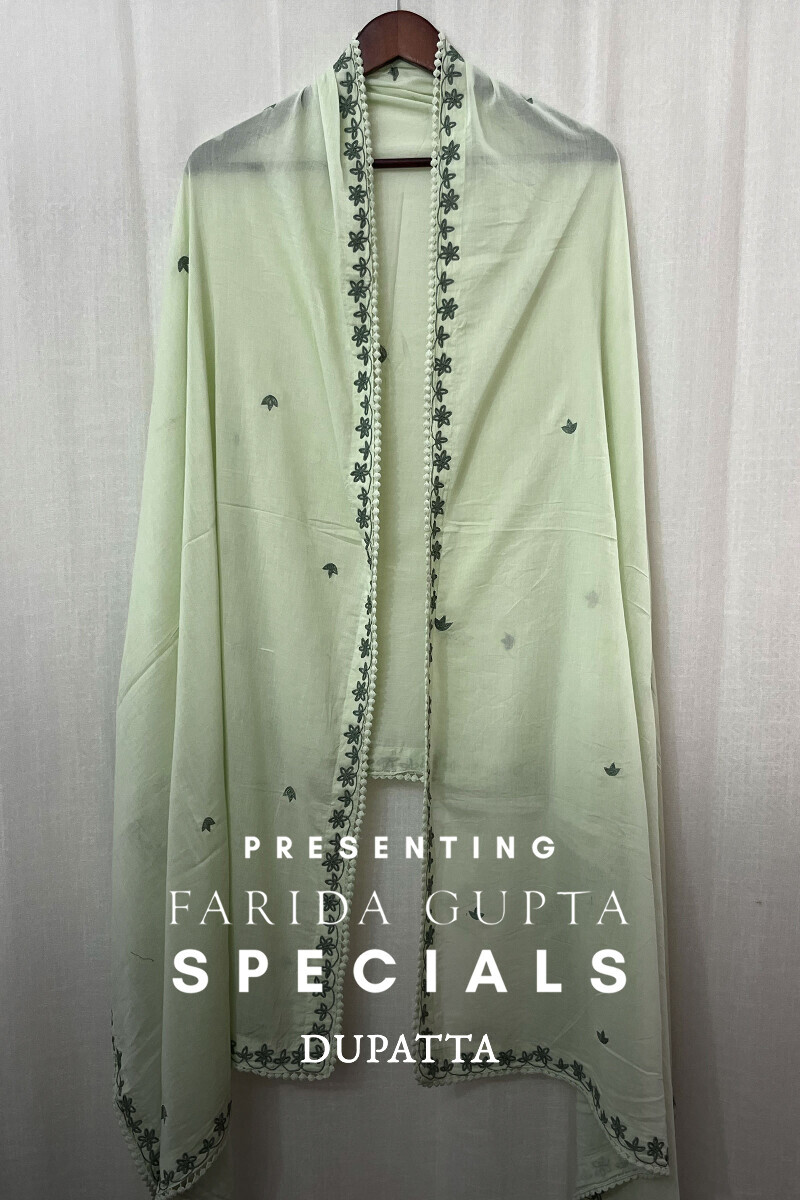 Green Handcrafted Cotton Mul Dupatta