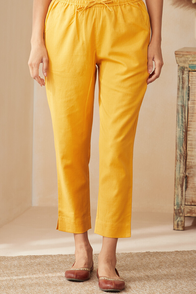 Mustard Handcrafted Cotton Flax Narrow Pants