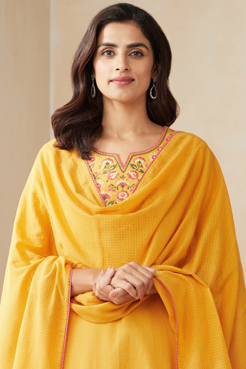 Mustard Handcrafted Kota Dupatta