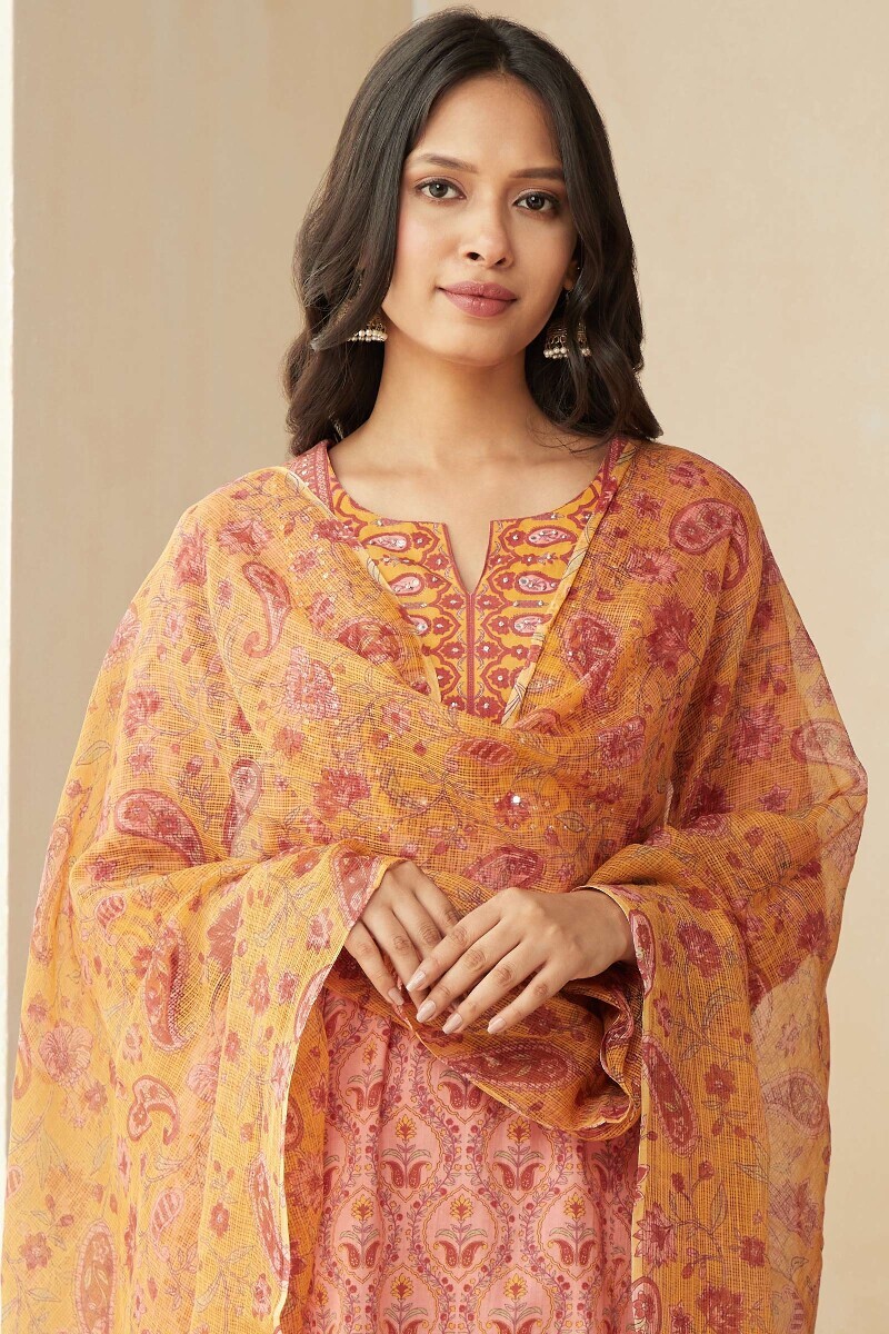 Mustard Hand Printed Kota Dupatta