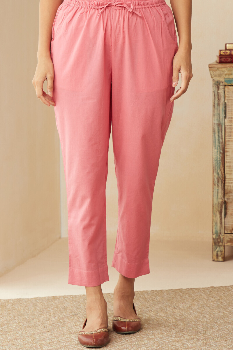 Pink Handcrafted Cotton Narrow Pants