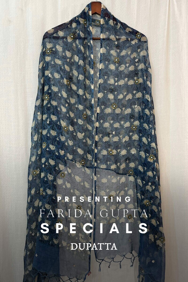 Blue Hand Block-Printed Kota Dupatta