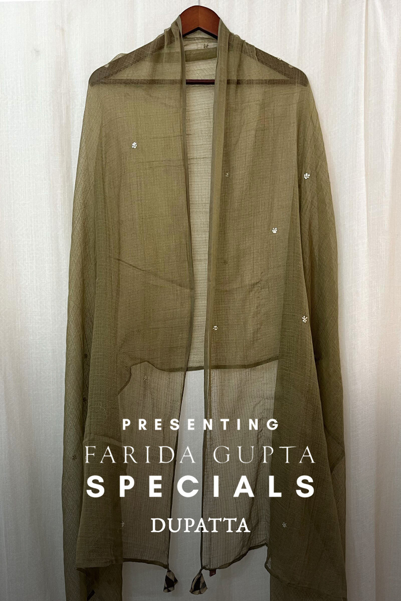 Olive Green Handcrafted Kota Dupatta
