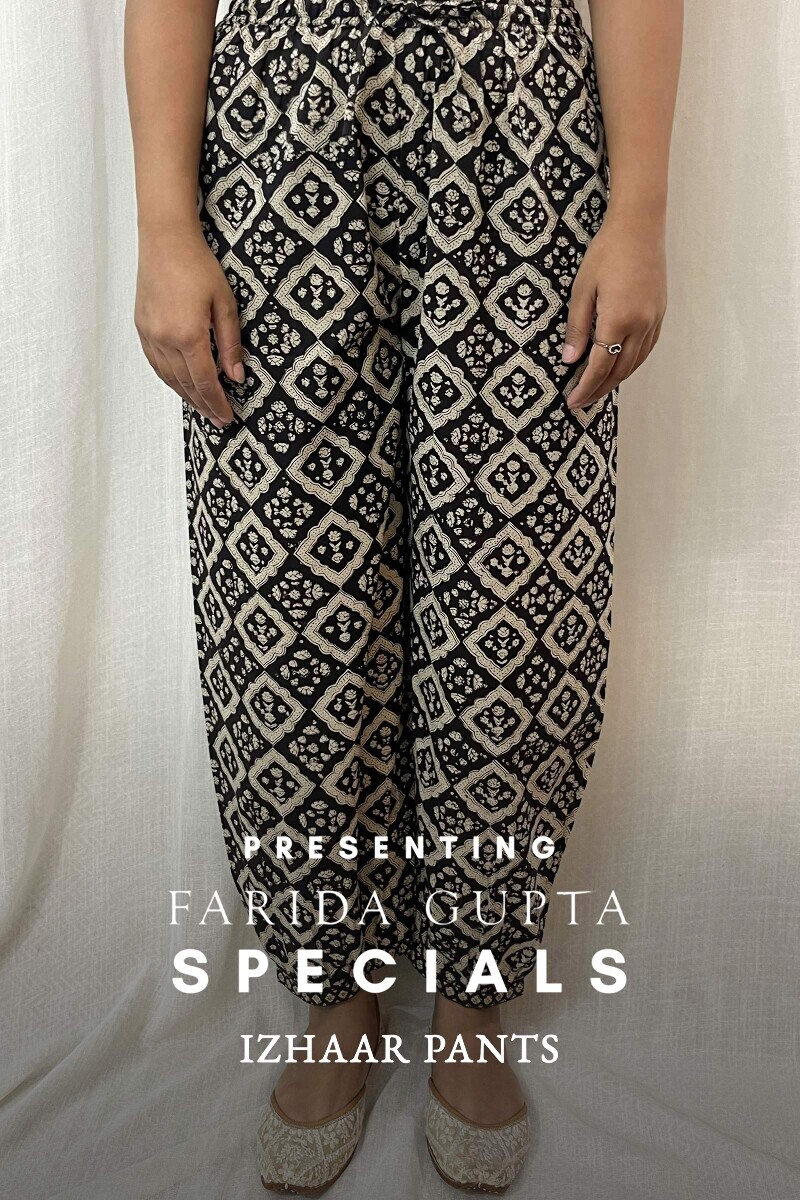 Black Hand Block-Printed Cotton Izhaar Pants