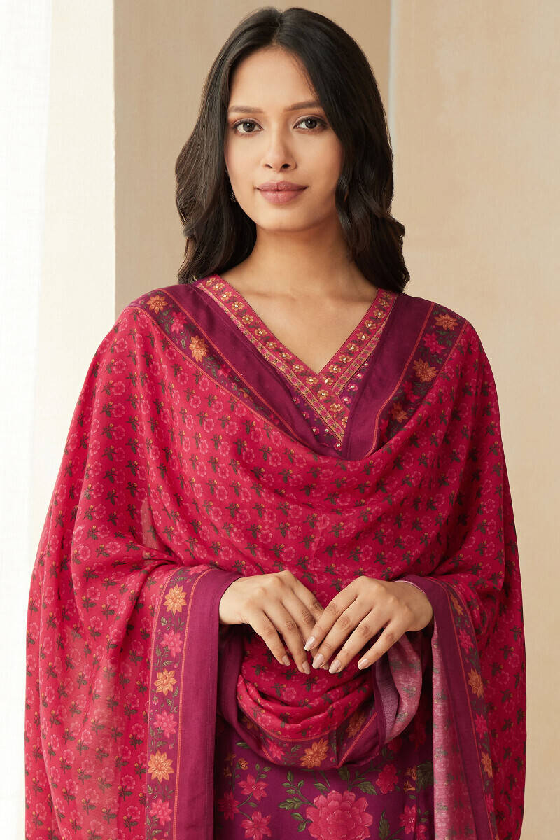 Pink Printed Viscose Dupatta