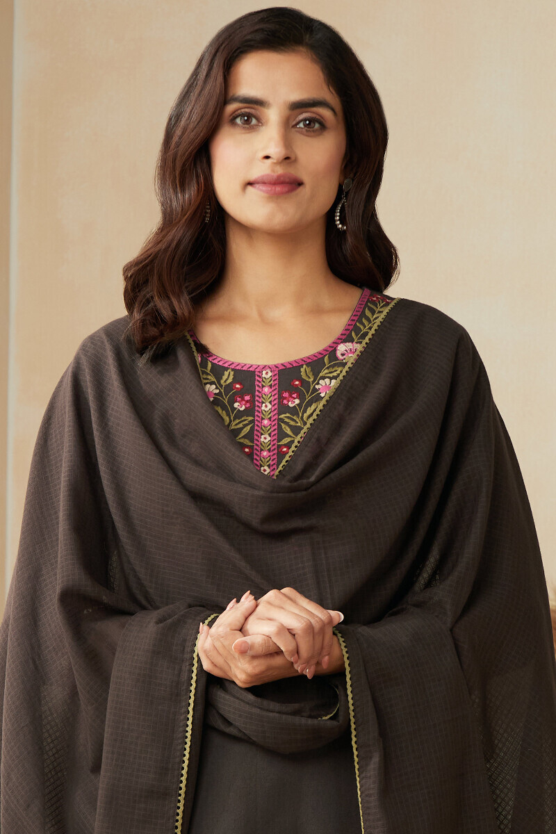 Brown Handcrafted Kota Dupatta