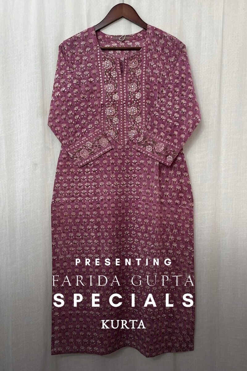 Pink Hand Block-Printed Straight Cotton Kurta