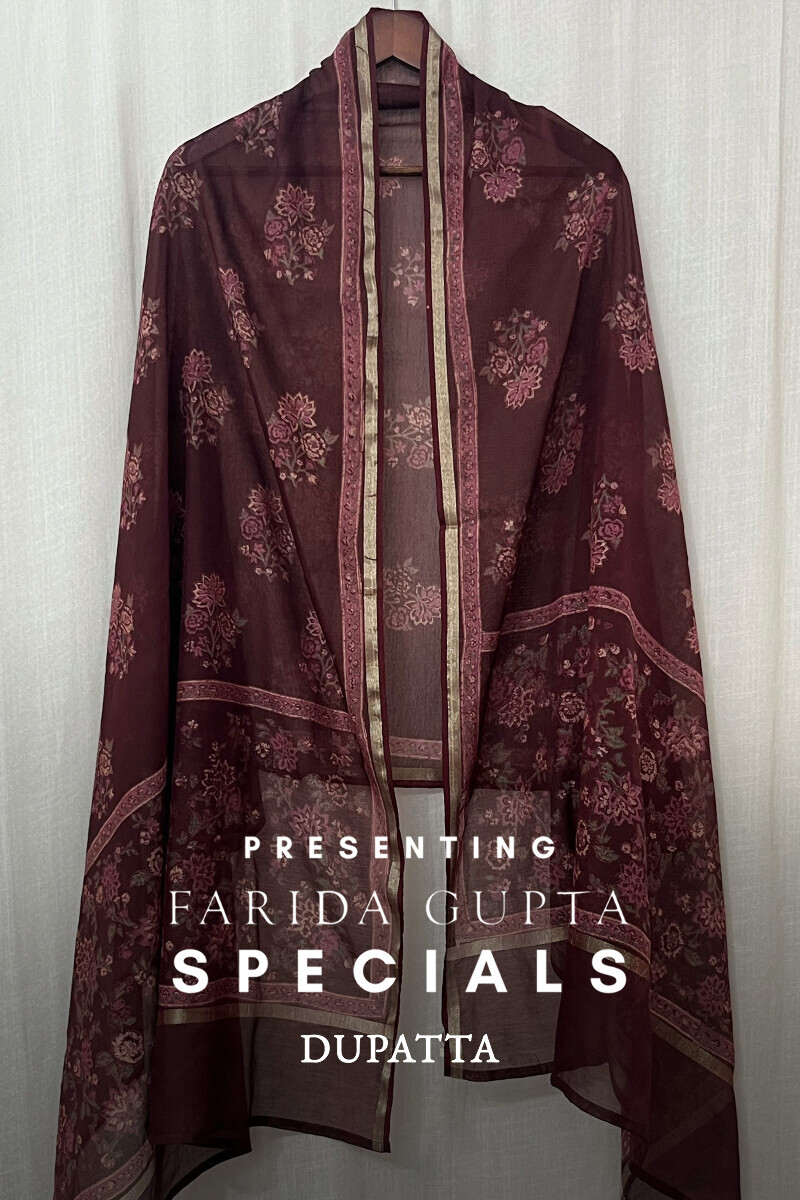 Maroon Hand Block-Printed Chanderi Dupatta