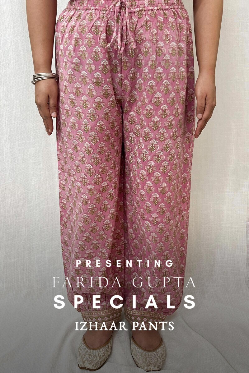 Pink Hand Block-Printed Cotton Izhaar Pants