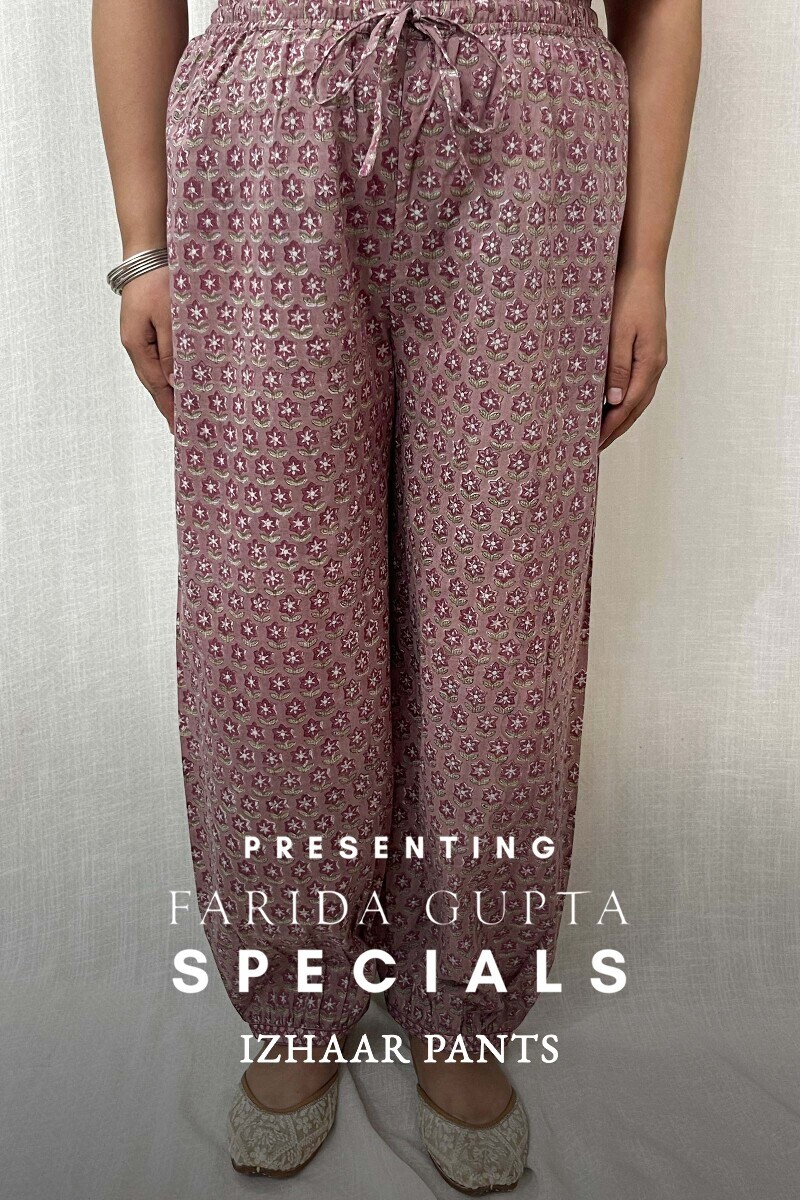 Purple Hand Block-Printed Cotton Izhaar Pants